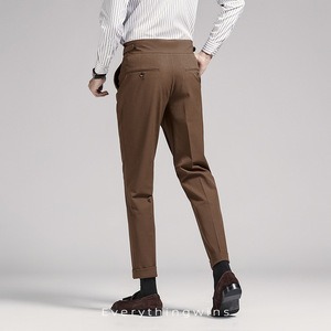 2025 robe pantalon hommes neuf points pantalon <span class=keywords><strong>marron</strong></span> petite jambe droite goutte affaires décontracté taille haute pantalon hommes mince - Product Image 4