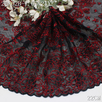 Vente en gros de dentelle extensible noire de 22 cm avec des fleurs rouges, tissu en maille élastique écologique pour sous-vêtements et lingerie féminine