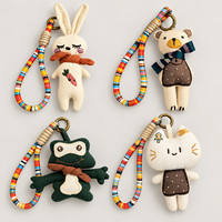 Porte-clés en tissu en forme d'animaux avec sangles tressées colorées, styles lapin, ours, chat et grenouille