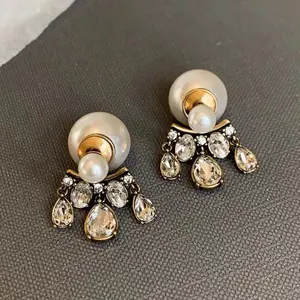 Wedding Party Earrings Wholesale Bulk Personalized Vintage Elegant Bridal Rhinestone Gemstone Pearl Big Stud Earring