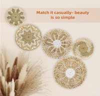 Meilleure vente ensemble de 6 rustique suspendu Boho tissé mur panier décor artisanal rond plat jonc de mer paniers Boho décor à la maison