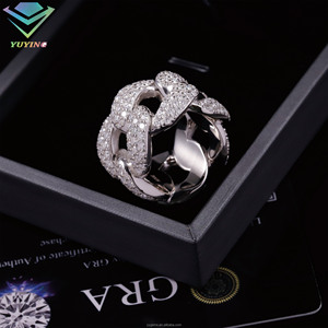 Bague 3 rangs en moissanite VVS plaqué or argent sterling 925 certifiée GRA, passe le testeur de diamant, sertissage griffe, style hip-hop, cadeau - Product Image 3