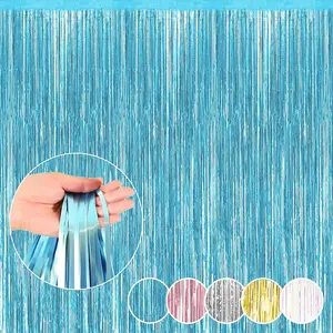 1*2M Party Backdrop Metallic Foil Fringe Tinsel Curtain Adult Kids Birthday Party Wedding Decoration Baby Shower Favor Supplies