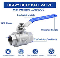 Válvula de bola de paso completo de 1-1/2'' NPT hembra de acero al carbono fundido de alta resistencia para tuberías de agua, aceite y gas con manija WOG1000 (2 piezas) OEM 650