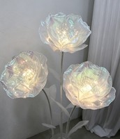Bunga Poppy Organza Iridescent Raksasa Buatan Khusus dengan Lampu untuk Dekorasi Latar Belakang Pernikahan, Acara, Pesta, Jendela