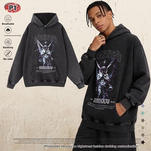 <span class=keywords><strong>Ropa</strong></span> <span class=keywords><strong>Urbana</strong></span> Estilo Americano, Sudadera Holgada de Algodón con Estampado de Personajes Desgastados, Sudadera con Diseño de Ángel Relámpago para Hombre - Product Image 2