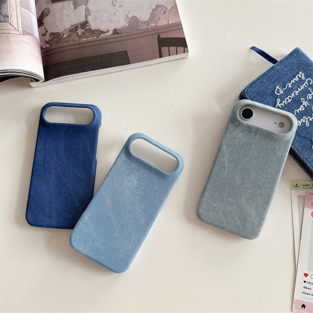 Denim Fiber Fabric Pattern Half Cover Suitable for IPhone16 17pro Max Phone case 14 15 Solid Color