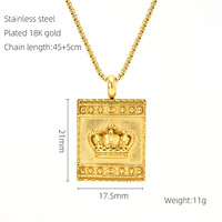 Collier couronne arc-en-ciel pour femmes pendentif en acier inoxydable avec ailes d'ange carrées pour hommes et femmes avec plaqué or 18 carats pour bijoux