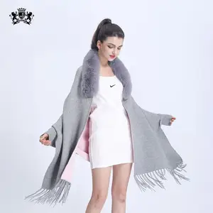 Janefur最优惠的价格新款女士羊毛披肩时尚冬季时尚可逆式真羊绒毛皮披肩
