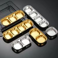 Plat à sauce compartimenté en acier inoxydable, doré/argenté, multi-compartiments, empilable, pour assaisonnements, idéal pour BBQ, Hot Pot, restaurant et maison