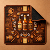 Tapis de jeu en feutre antidérapant pliable pour 4 joueurs, motif bouteille de whisky, baril marron, cigare, tabac, mahjong