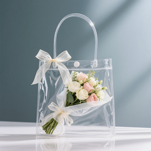 Hot Sell Custom <span class=keywords><strong>Pvc</strong></span> plástico transparente acrílico casamento presente embalagem sacolas para acetato flores buquê com fita - Product Image 1