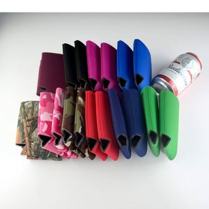 Coozies personnalisés de haute qualité avec logo sur mesure, motif camouflage, en néoprène vierge, pour canettes de café glacé et de bière, modèle Slap Slim - Product Image 3