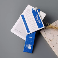 Étiquette suspendue personnalisée à surface martelée, ensemble de trois pièces, bleu roi, œillets assortis, cordon en papier épais, étiquetage de marque en denim