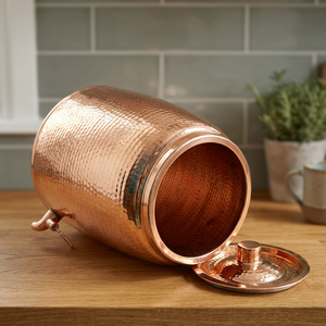 Premium Hammered Pure <b>Copper</b> Water Dispenser with Tap 8L Large Capacity Storage Pot Luxury Hotel Countertop Beverage Server - Product Image 3