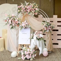 Arche de fleurs artificielles en soie rose et hortensia, cadre circulaire blanc, toile de fond de bienvenue pour mariage, décoration de centre de table au sol