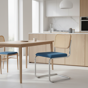 <span class=keywords><strong>Chaise</strong></span> de salle à manger <span class=keywords><strong>cantilever</strong></span> moderne nordique en rotin naturel tressé avec dossier en <span class=keywords><strong>velours</strong></span> et pieds chromés, facile à déplacer, pour hôtels et vente en gros - Product Image 1