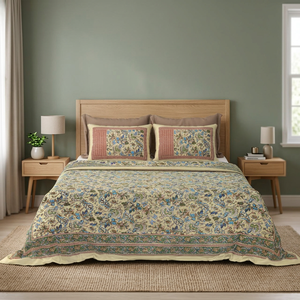 <b>Top</b> Selling Screen Print Bedsheet Indian Cotton Floral Jaipur Handmade Boho Bedspread King Size Bedroom Decor - Product Image 2