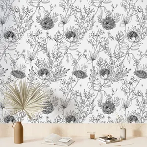 Modern bitki siyah ve beyaz duvar kağıdı mobilya duvar kağıdı duvar kabuğu ve sopa duvar kağıdı çiçek