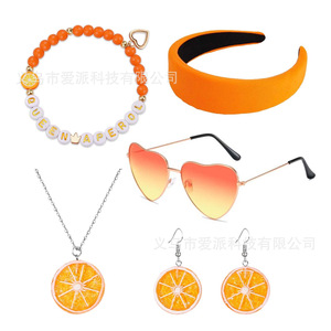 Ensemble de costumes de carnaval orange avec boucles d'oreilles, collier, lunettes de soleil en forme de cœur, chaussettes pour femmes, fête, cosplay - Product Image 3