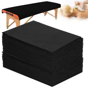 Lençóis descartáveis não tecidos para cama, lençóis para mesa de massagem spa, lençóis pretos à prova d'água, lençóis planos