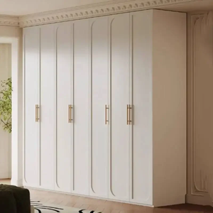 Modern <b>White</b> <b>Wardrobe</b> Flat Panel Doors Metal Handles Solid Wood Construction Full Height Storage Freestanding <b>Bedroom</b> Furniture - Product Image 1