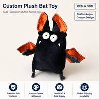 Peluche Chauve-souris Vampire Noire et Orange avec Ailes, Oreilles et Dents, Poupée Kawaii pour Halloween, Fabricant OEM ODM Personnalisé, Vente en Gros