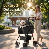 Poussette de luxe pliable à une main pour chiens et chats, légère et détachable pour les promenades.