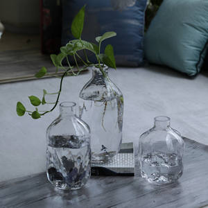Modern Simple Small Mouth Water Ripple Transparent <b>Glass</b> <b>Vase</b> Living Room Table Hydroponic Simulation Flower Decorative <b>Vase</b> - Product Image 1