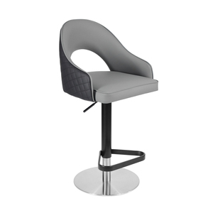 360 °   <span class=keywords><strong>Tabouret</strong></span> de bar pivotant réglable en hauteur, chaise de bar en cuir PU bicolore à dossier creux avec structure en métal noir et argent - Product Image 5