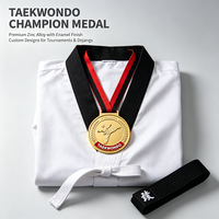 Médaille de sport de Taekwondo personnalisée en alliage de zinc plaqué or avec émail souple et cordon de sublimation