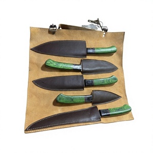 Ensemble de couteaux de cuisine en acier Damas, 5 pièces, manche en bois, lames droites, couteaux de chef, lame polie, ambidextres, haute qualité, 58-60HRC - Product Image 6