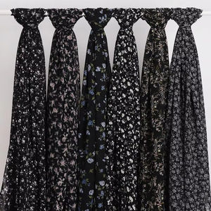 Hot Selling High Quality Polyester Floral Printed Chiffon Hijab Arab Ladies' Tudung Headwrap <b>Scarf</b> Pearl Accents Muslim 75x175cm - Product Image 5