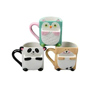 Оптовая продажа, керамическая чашка-держатель для печенья с мультяшным рисунком панды, собаки, совы, чашка с карманом для печенья