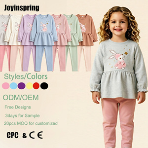 Grazioso Set Top con Peplum e Leggings con Ricamo 3D a Coniglietto, Outfit Casual con Maniche Lunghe e Volant per Bambine - Product Image 1