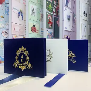 Invitaciones DE BODA acrílicas de lujo personalizadas en cajas de invitación azul marino de terciopelo con satén