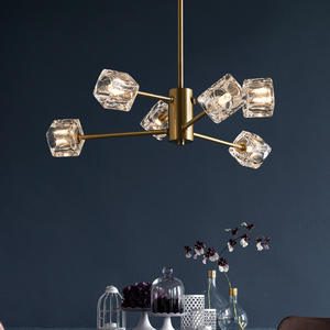 Lámpara de Araña de Cristal de Cobre de Lujo Posmoderno, Lámpara Molecular Única, Iluminación Nórdica Moderna para Sala de Estar y Comedor - Product Image 6