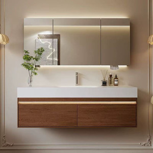 Meuble de salle de bain simple avec vasque intégrée en ardoise courbée à chaud sans joint - Product Image 1