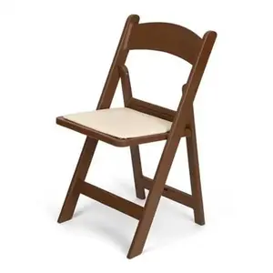 Wholesale Outdoor Durable Brown Fruitwood Grain Folding Chair With Cushion Hotel Wimbledon Chairs For Wedding