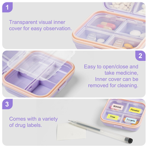 Multi - Compartment Portable <b>Pill</b> Organizer - Clear Travel Vitamin <b>Case</b> with Secure Lids - Product Image 4