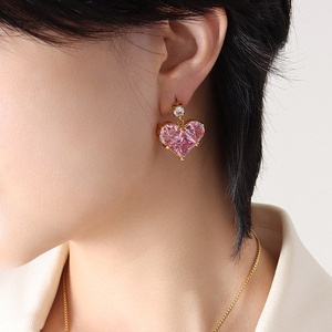 Orecchini in acciaio inossidabile placcato oro 18 carati con ciondolo a forma di cuore d'amore con zirconi orecchini in acciaio al titanio con collana rosa grossa - Product Image 5