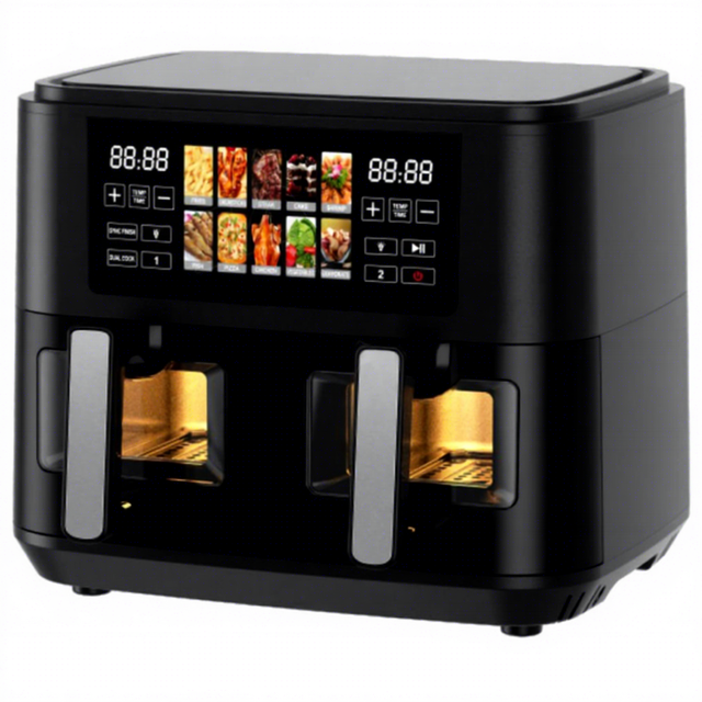 New Big Capacity Double Basket Large Color Screen Air Fryer Two Rooms 2 Independent Baskets Dual Zone Air Fryer Oven 10L 11L 12L
