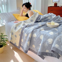Couverture en gaze de coton imprimée chat mignon, légère, pour l'été, avec texture matelassée, pour canapé, lit, dortoir, cadeau, vente en gros