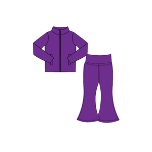 Conjunto de Pantalones Largos y Top de Manga Larga para Niñas, Estilo Nuevo, Color Sólido, Yoga, Pantalones Acampanados - Product Image 2
