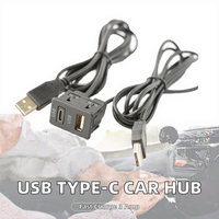 Câble d'extension USB Type-C pour montage sur tableau de bord, double port, charge rapide 3A, adaptateur pour panneau de voiture, système audio multimédia et d'infodivertissement