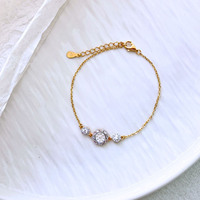 Nouveauté - Bracelet à chaîne avec breloque en zircon cubique plaqué or brillant, argent sterling 925, réglable, pour femmes, bijoux quotidiens, cadeau