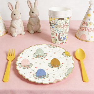 DAMAI Artículos para Fiestas de Cumpleaños Infantiles de Pascua, Servilletas de Papel Desechables con Diseño de Huevos de Pascua, Forma Redonda, Vasos y Platos - Product Image 2