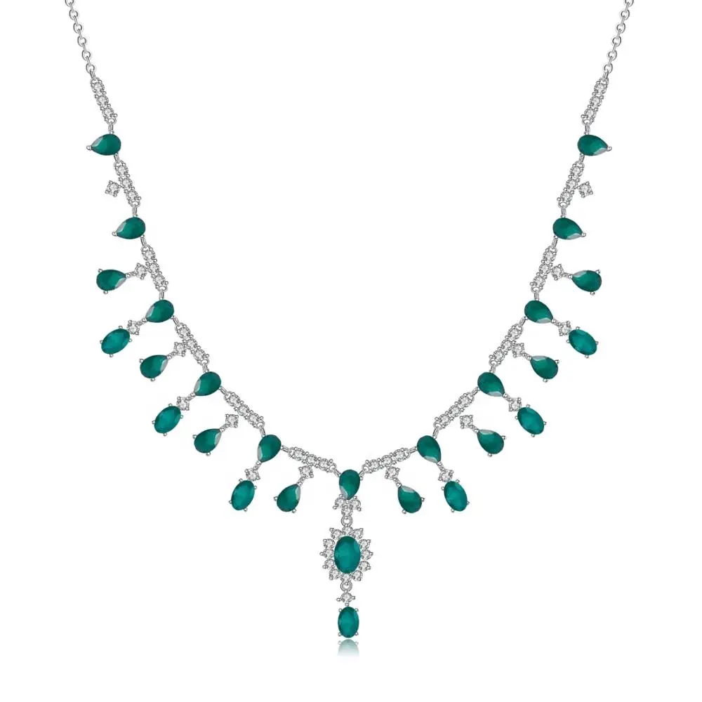 Abiding Handmade High End Luxury Design Natural Green Agate Gemstone 925 Sterling Silver Necklace For Dinner Party