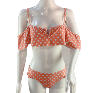 Dame filles <span class=keywords><strong>2</strong></span> <span class=keywords><strong>pièces</strong></span> ensemble <span class=keywords><strong>de</strong></span> bikini col V dot tissu <span class=keywords><strong>volant</strong></span> manches sexy femmes maillots <span class=keywords><strong>de</strong></span> <span class=keywords><strong>bain</strong></span> - Product Image 1