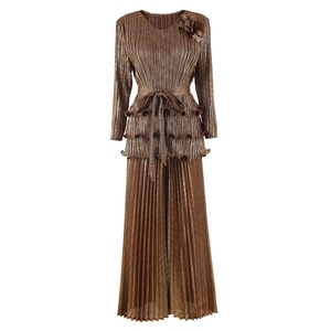 Ensemble 2 pièces plissé bronzant pour femme : Haut pull ajusté et pantalon taille haute à jambes larges – Nouvelle collection tendance - Product Image 5